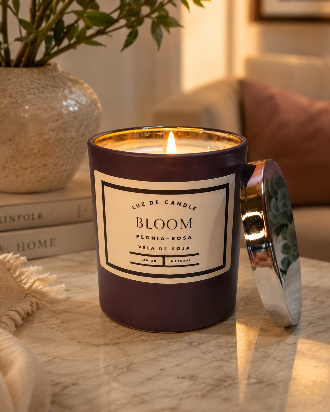 Bloom – Vela de soja natural con peonía y rosa