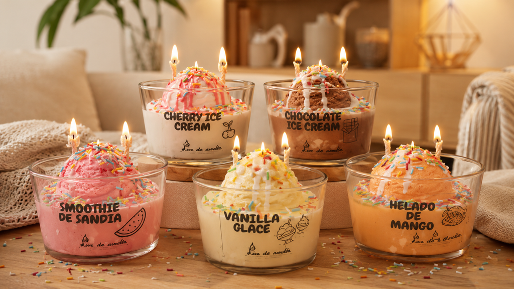 Vela artesanal Helado de Sabores en vaso de cristal