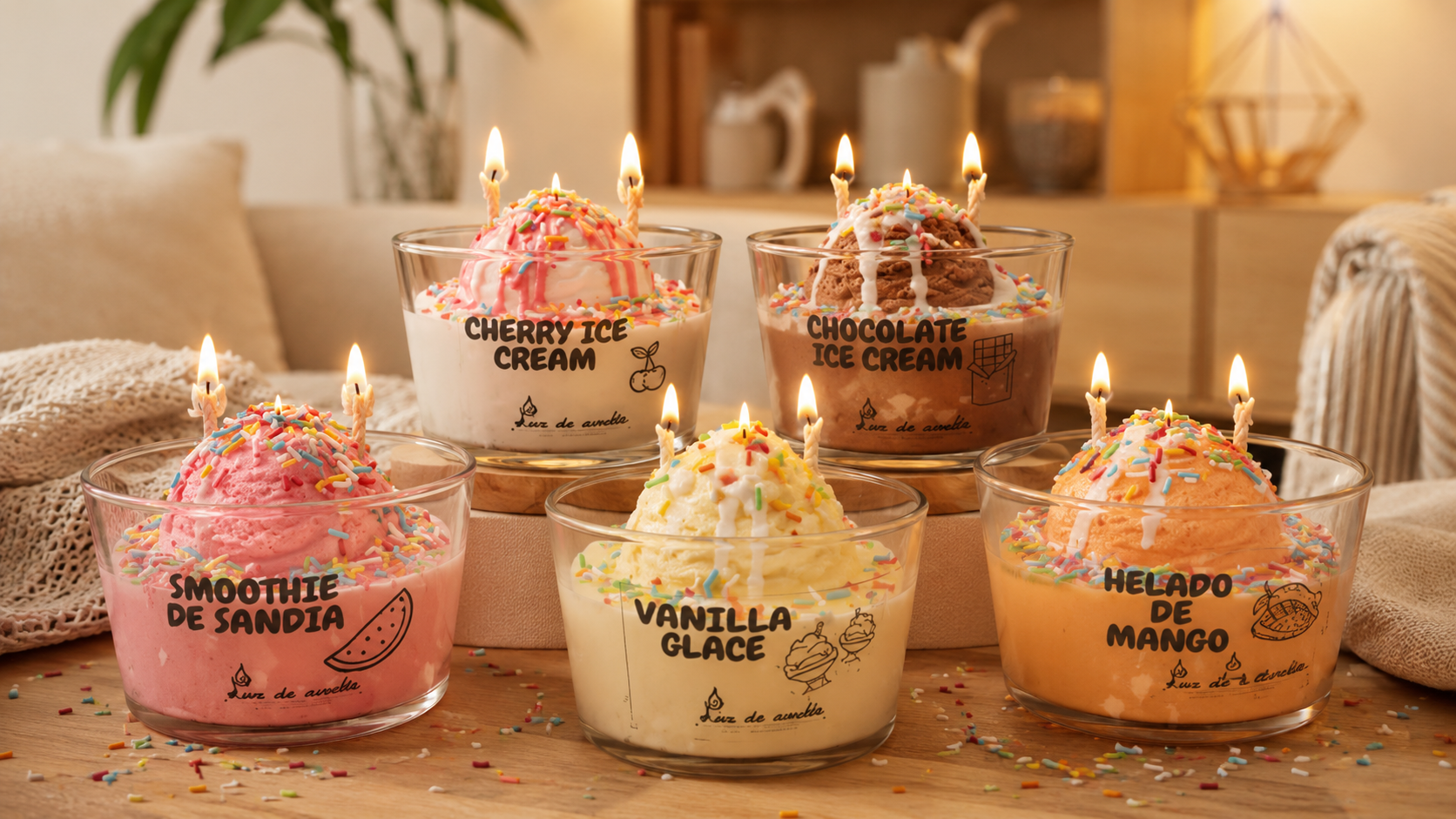 Vela artesanal Helado de Sabores en vaso de cristal
