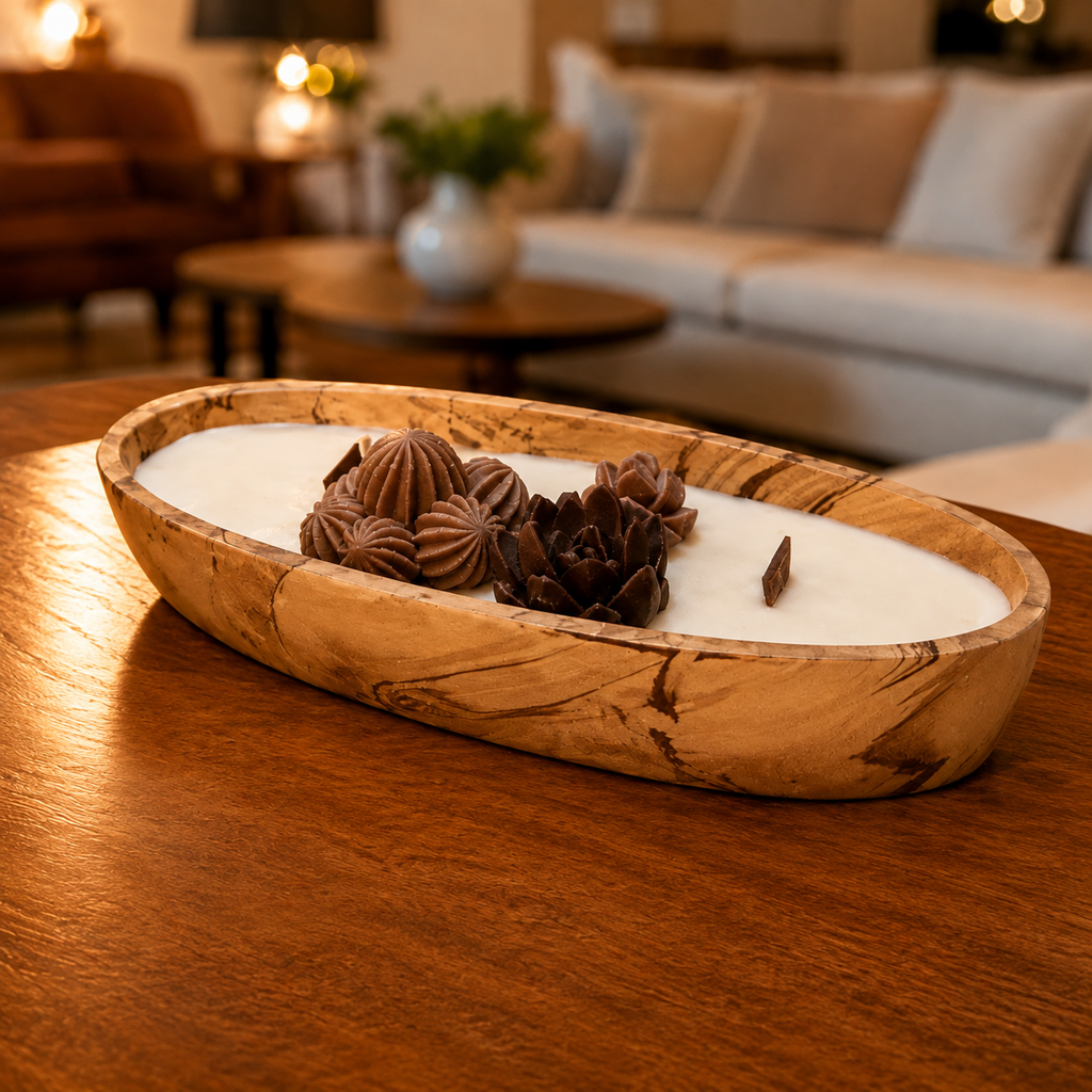 Vela artesanal de cera de soja natural en recipiente de resina ecológica terracota
