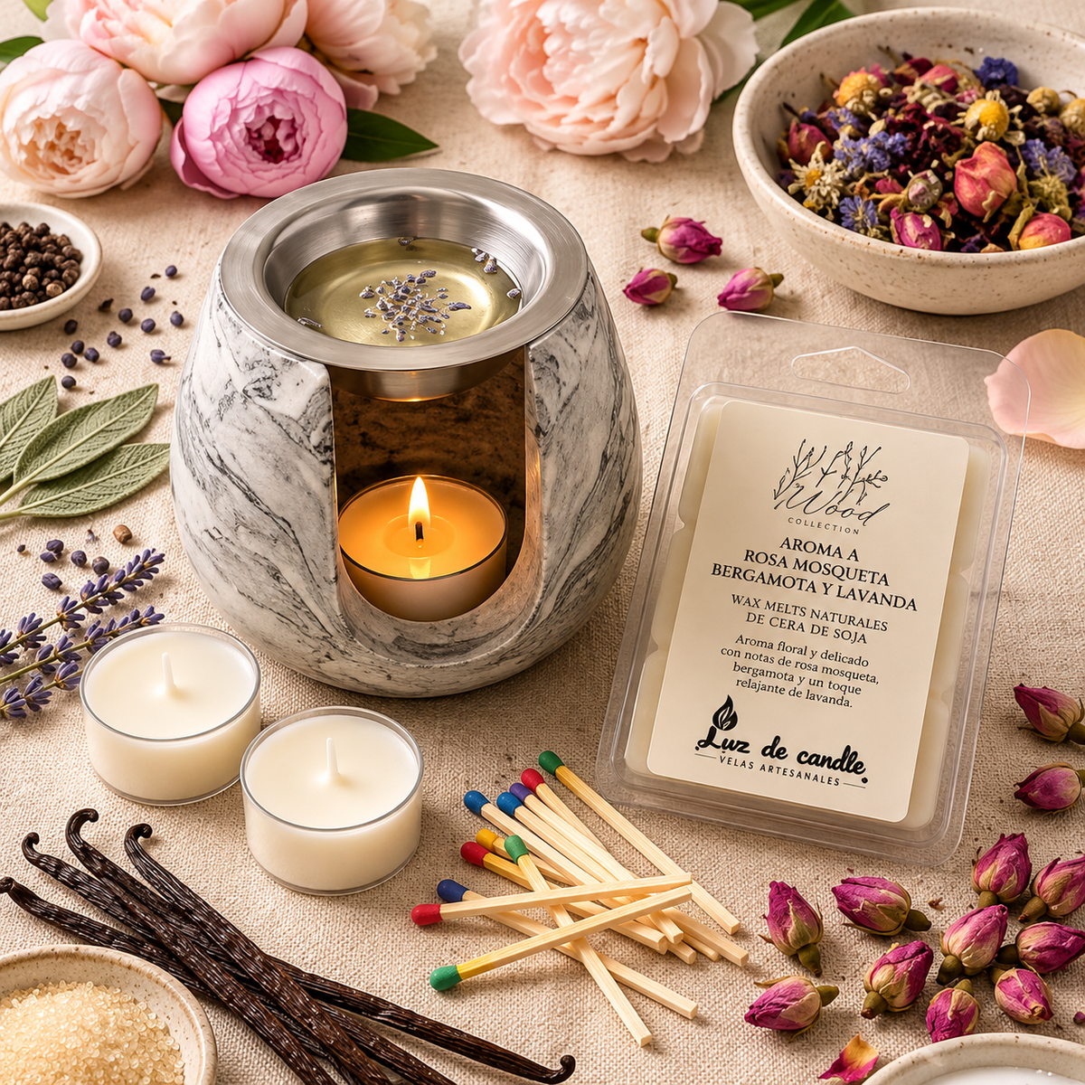 🩶 Pack Ritual · Quemador Marmolado + Wax Melts