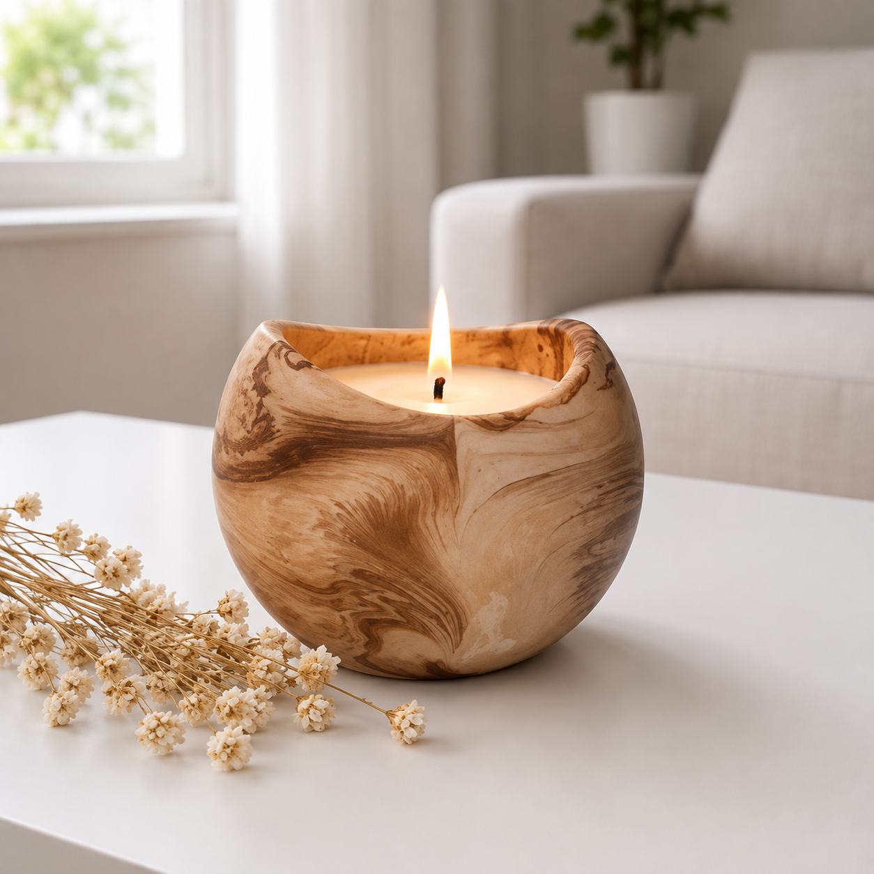 Vela Artesanal de Cera de Soja Natural en Recipiente de Resina Ecológica Color Terracota