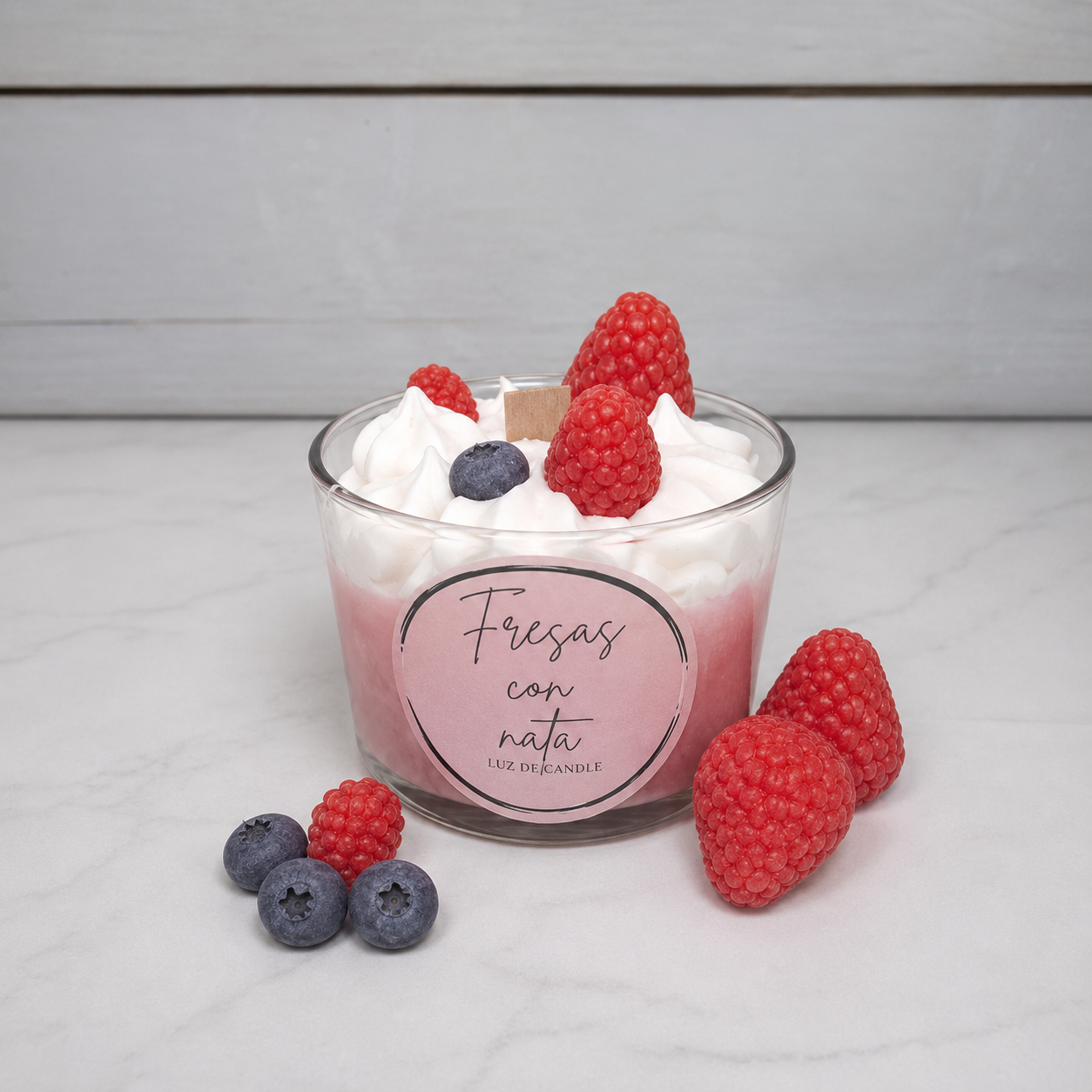 Vela Fresas con Nata en vaso de cristal
