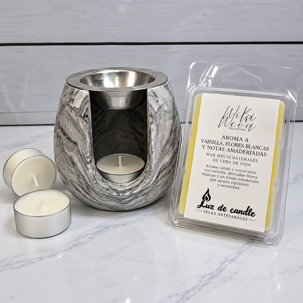 🩶 Pack Ritual · Quemador Marmolado + Wax Melts