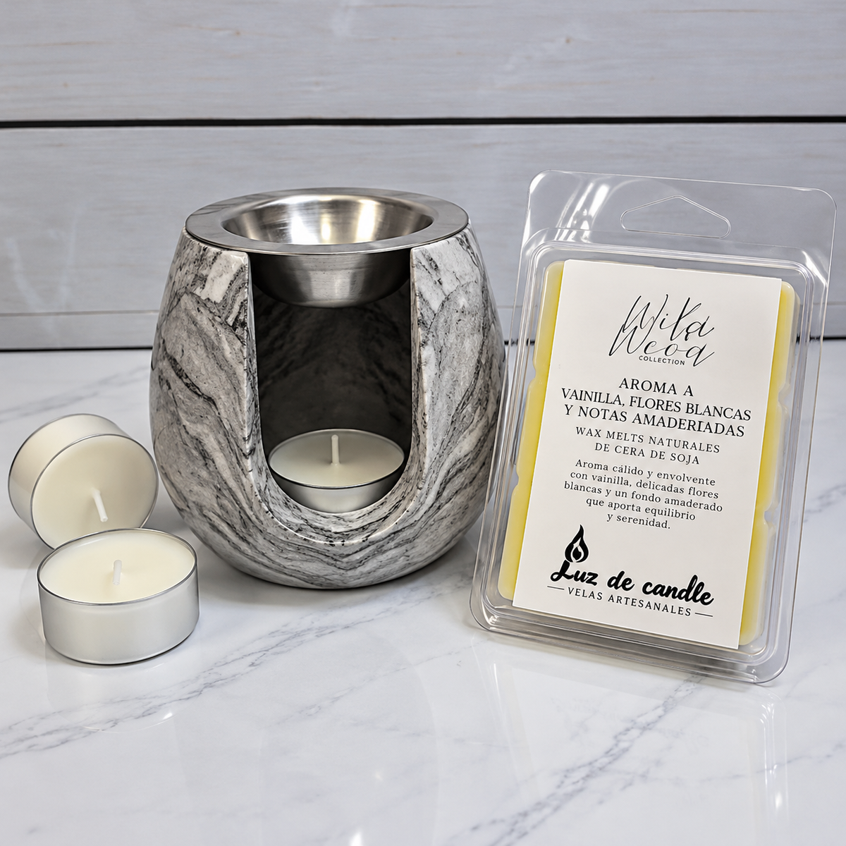 🩶 Pack Ritual · Quemador Marmolado + Wax Melts