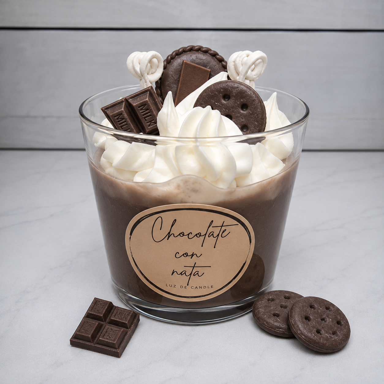 Vela Chocolate con Nata en vaso de cristal