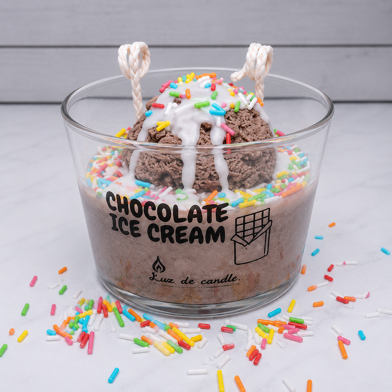 Vela artesanal Helado de Sabores en vaso de cristal