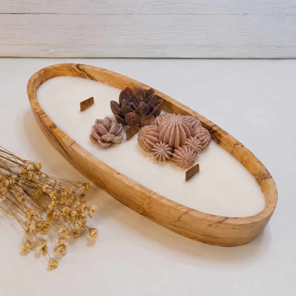 Vela artesanal de cera de soja natural en recipiente de resina ecológica terracota