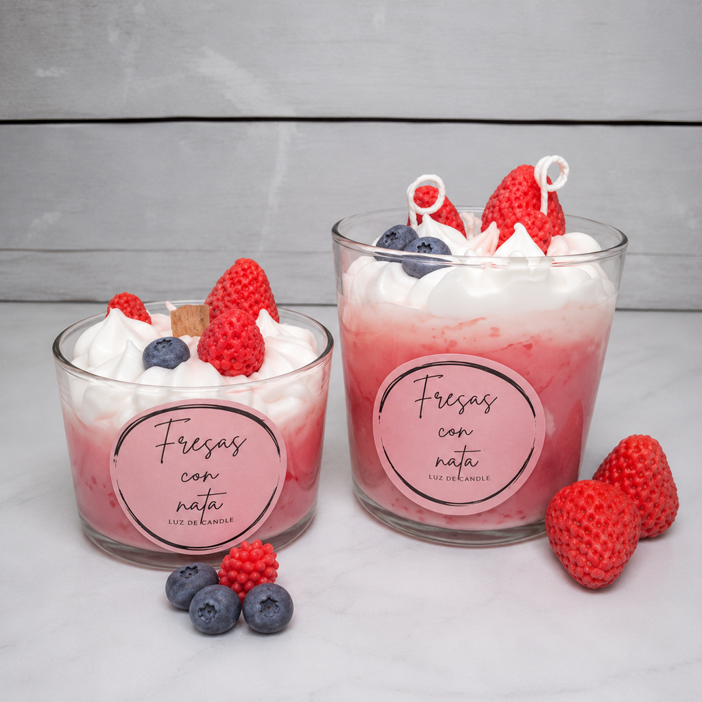Vela Fresas con Nata en vaso de cristal