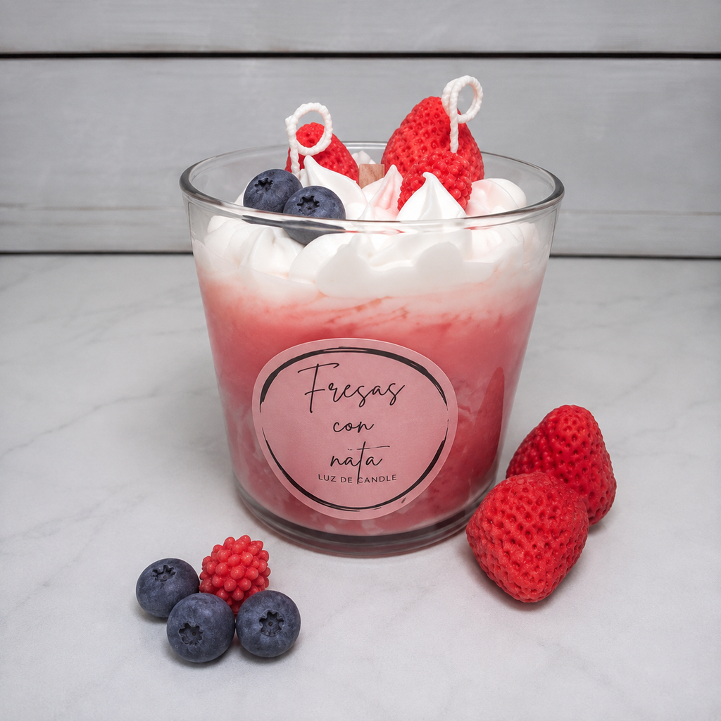 Vela Fresas con Nata en vaso de cristal