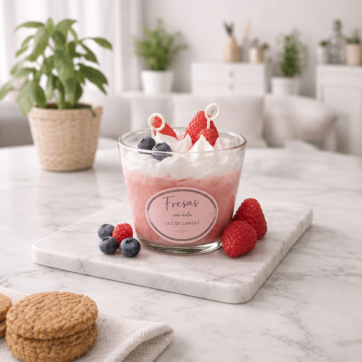 Vela Fresas con Nata en vaso de cristal