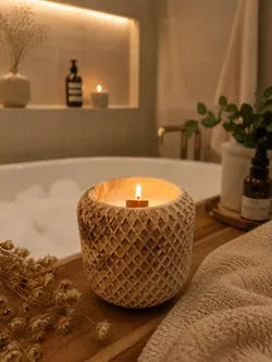 Vela de Cera de Soja con Diseño Natural y Aroma Relajante |  Luz de Candle l Diseño rombos