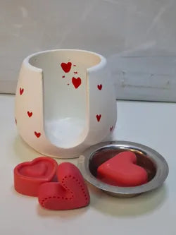 Pack Quemador de Wax Melts blanco con corazones pintados a mano