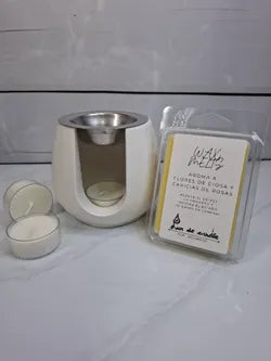Quemador de Wax Melts blanco en resina ecológica – Pack artesanal