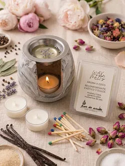 Quemador de Wax Melts efecto mármol en resina ecológica – Pack artesanal