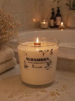 Vela de soja Alhambra con citrino y mecha de madera