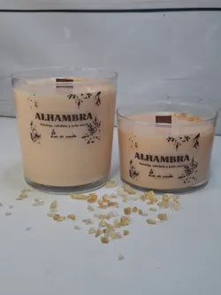 Vela de soja Alhambra con citrino y mecha de madera