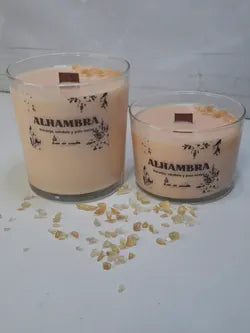 Vela de soja Alhambra con citrino y mecha de madera
