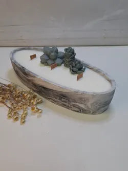 Vela artesanal ovalada efecto mármol en resina ecológica