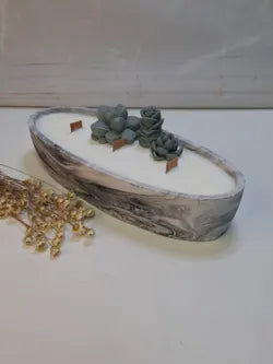 Vela artesanal ovalada efecto mármol en resina ecológica
