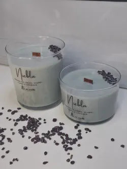 Vela de soja Niebla con granate y mecha de madera